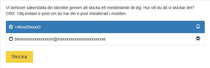 Fortsätt till denna ruta kommer upp. Klicka dig vidare. Ett nytt fönster öppnar sig. Markera att du vill ha sms.