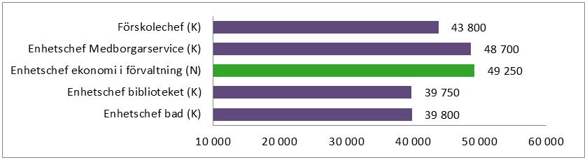 BAS-Intervall 550-599 Median Lönespridning Lägst Högst Grupp K M Total K M K M Enhetschef bad 39 800 39 800 39 800 39 800 Enhetschef biblioteket 39 750 39 750 39 750 39 750 Enhetschef ekonomi i förv