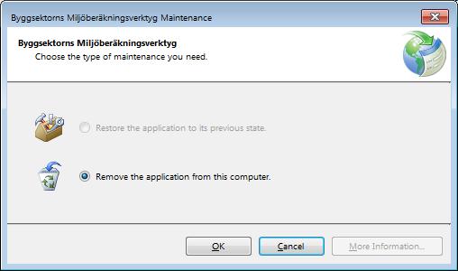 3. Välj Remove the application from this computer och klicka på OK. Glömt lösenord/ändra lösenord 1.