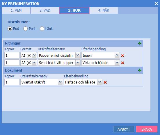 PRENUMERATIONSVY 3. Klicka på ikonen Prenumeration. Klicka på knappen Ny prenumeration. Dialogrutan som visas har 4 stycken flikar: Vem, Vad, Hur och När. VEM: Klicka på knappen Lägg till mottagare.