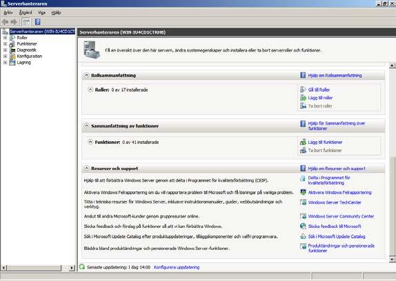 Förberedelser Serverinställningar För att kunna installera programvaran måste serverns roll läggas till i förväg. De roller som läggs till med Microsoft Windows Server 2008 R2 visas nedan.