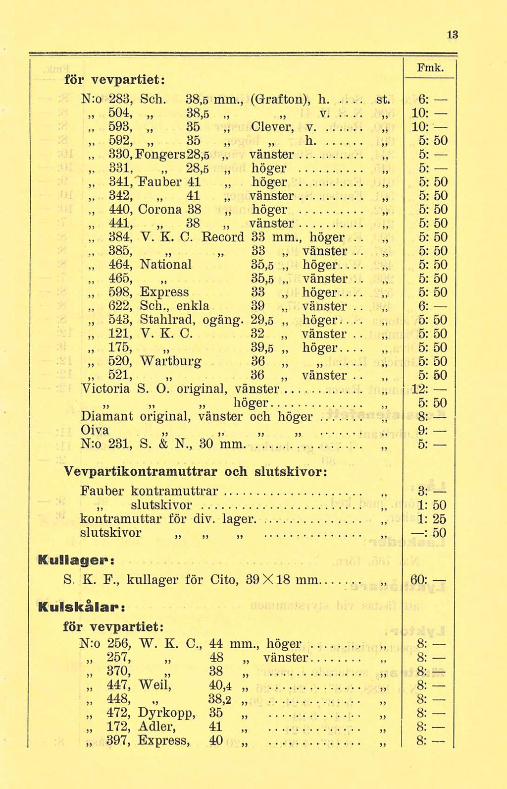 vänster 5: 5: Fmk. för vevpartiet: N:o 283, Sch. 38,5 mm., (Grafton), h st.