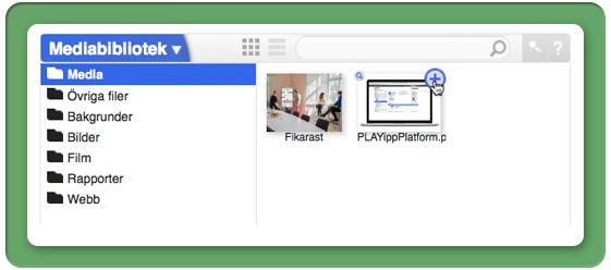 Den innehåller de olika format som ni kan publicera Mediabibliotek: Alla de filer som ni har laddat upp till ert gemensamma bibliotek. Ny fil: Ladda upp en ny fil till Mediabiblioteket.
