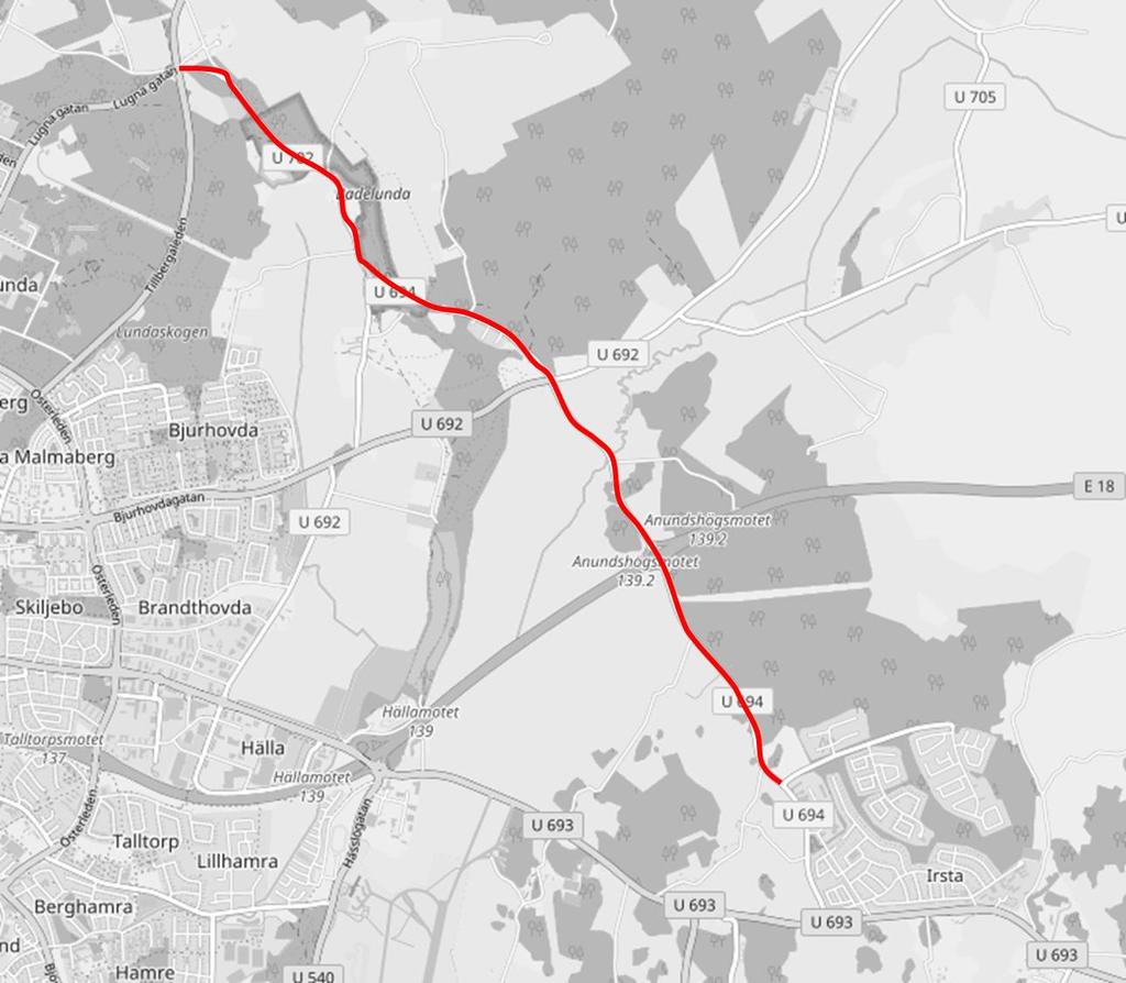 6 GÅNG- OCH CYKELNÄT Det finns planer från Västerås stads sida på att bygga en cykelväg mellan Irsta och Malma via Tyrgatan/Badelundavägen (se Figur 16).