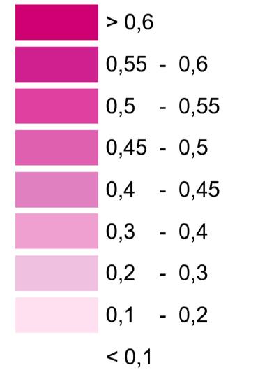 Kartläggningenav regional tillgänglighet idag baseras på ett index som summerar hur många arbetsplatser som nås inom 30 minuter med kollektivtrafik och bil.