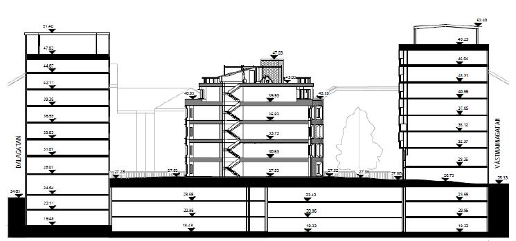 Föreslagen gestaltning av gårdshuset Ny bebyggelse Föreslagen detaljplan tillåter ett hus om 565 kvadratmeter byggyta i 5 våningar plus takterrass.