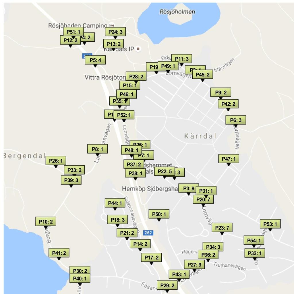 9.6 Probleminventering Kartorna visar de platser där deltagarna på dialogmötet identifierat problem relaterade till trafiksäkerhet och trygghet.