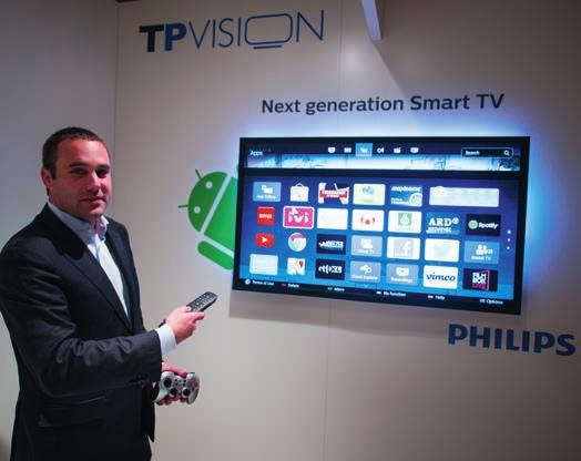 CES Marc Harmsen, Philips/TP Vision, demonstrerade på hotel Venetian i Las Vegas i samband med CES2014 företagets nya TV med Android som operativsystem.