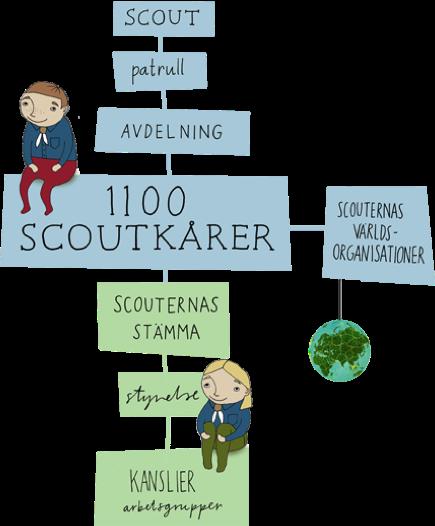Scouternas organisatoriska sammanhang Scouterna är riksorganisationen för scouting i Sverige. Scouterna består av över 68 600 scouter i 1 100 scoutkårer.