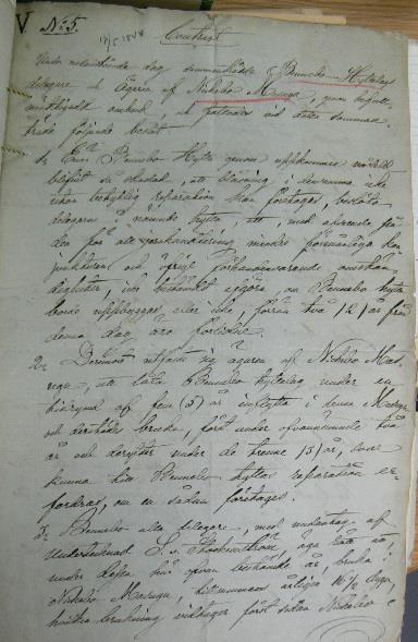 Kontrakt av den 17 maj 1844 mellan och hyttor. Intressenter i hyttelag vid kontraktets undertecknande. Fagersta Bruks arkiv.