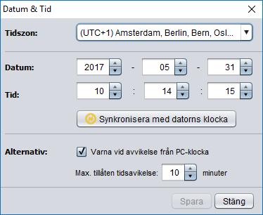 Datum & Tid Här kan du kontrollera eller ändra tid och datum.