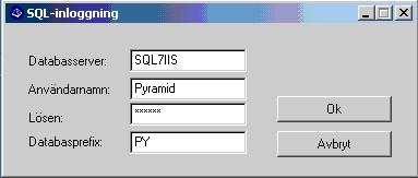 6. Start av Pyramid, INSTALL.INF Första start av Pyramid MS SQL Server - Koppling, alternativt om Pyramid.