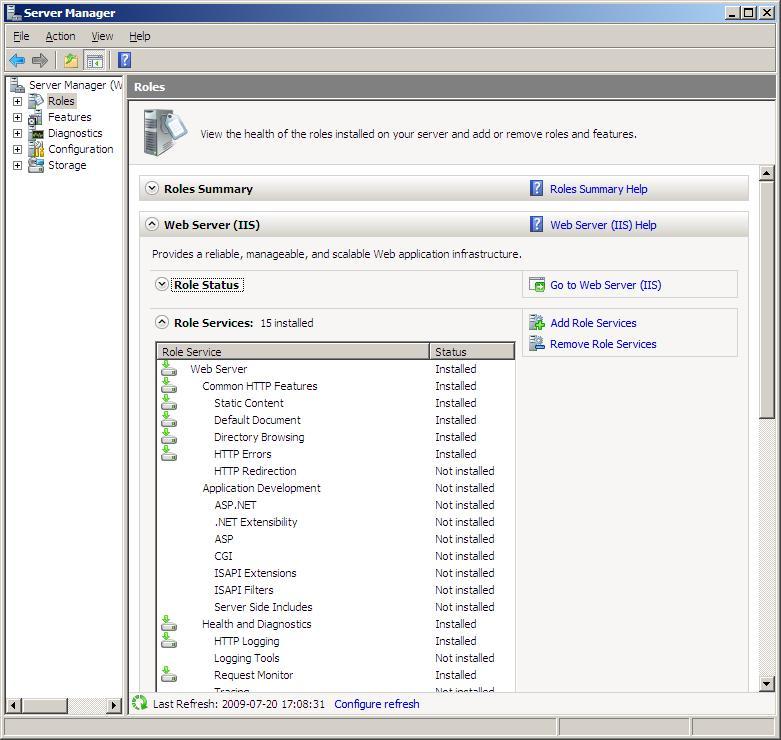 Installera komponent på Windows Server 2008 och Windows Server 2008R2 Följande visar hur respektive komponent läggs till i Windows Server 2008, Windows 2008R2. Välj Start / Server Manager.