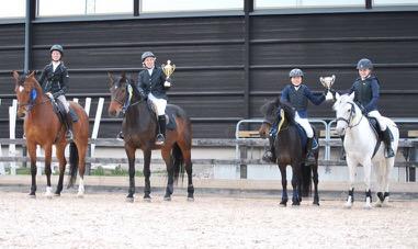Pristagarna i KM hoppning 2017. Ponny: delad 1:a plats Linn Karlsson och Doortje och Maya Romani och Kinga. Häst: 1:a plats Maria Löfgren och Hortensia, 2:a plats Kira Haapanen och Zeller (Harry).
