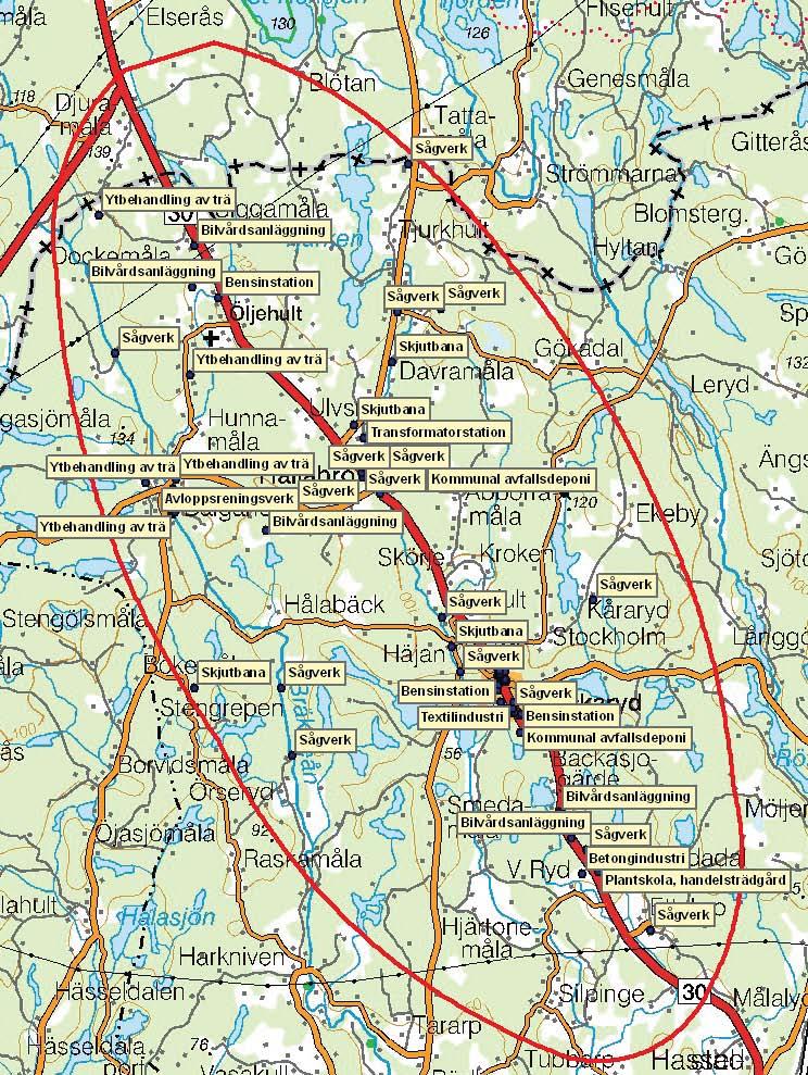 7. MILJÖKONSEKVENSBESKRIVNING - FÖRORENAD MARK Länsstyrelsen har identifierat områden med potentiellt förorenad mark i utredningsområdet.