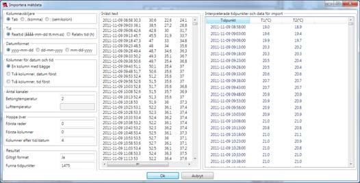 Importera från fil När de interpreterade data ser ut som på bild ovan tryck på Ok PPB ver. 1.