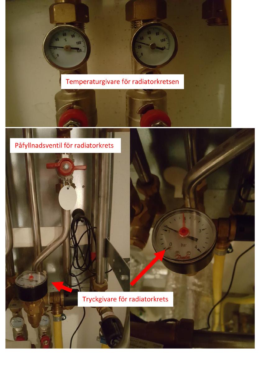 RADIATORERNA Radiatorerna på övervåningen justeras med temperaturvredet på respektive radiator. Notera att radiatorerna sällan blir varma, utan enbart ljumna. Detta är helt normalt.