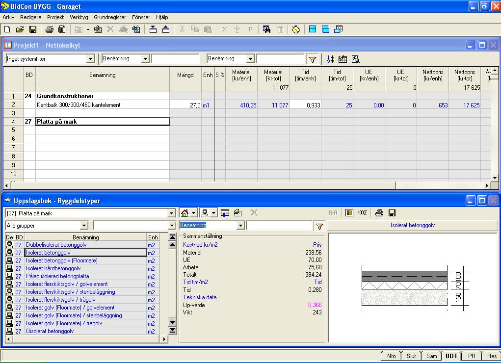 5 Kom igång med BidCon BYGG Nu är det dags att lägga in nästa kalkylpost i nettokalkylarket. Den kalkylpost som ska läggas in härnäst i kalkylen är Platta på mark.