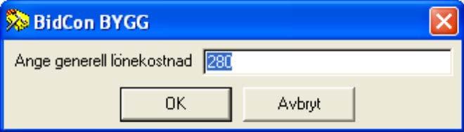 Här skall vi ändra den generella timkostnaden till 280 kr/tim. 3. Klicka på. 4. Ange den nya generella timkostnaden och klicka därefter på OK. 5.