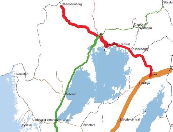 22 (57) Godstransporter på Värmlandsbanan På Värmlandsbanan står godstransporterna för en stor andel av den totala trafiken.