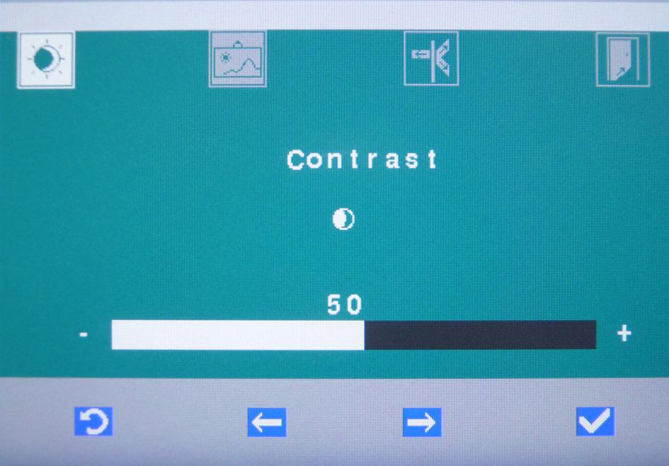 Skärmmenyn stängs av. 4.2.2 Ställa in kontrast 1. Välj inställningen Contrast (kontrast). Bekräfta med [OK-markering]. 2.