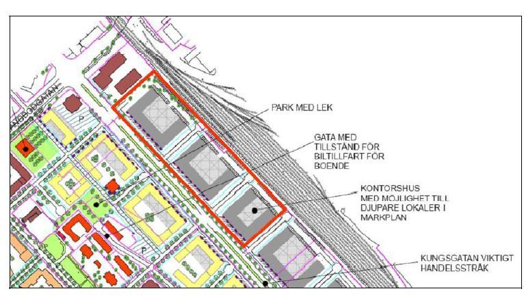 Figur 1. Figuren visar planområdet, detaljplan för del av kvarteret Vävstolen i Uppsala, Uppsala kommun.