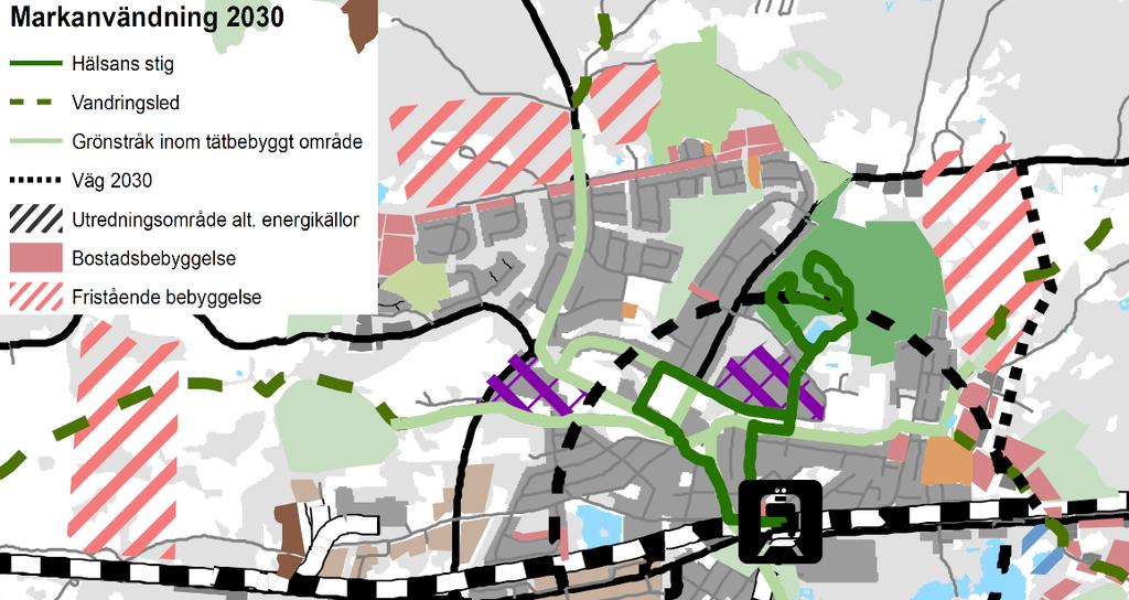 Figur 15. Tre utpekade mråden för fristående bebyggelse runt Perstrps tätrt.