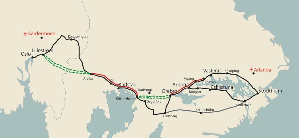 4.5 En fullt utbyggd järnväg 2040 För nyttoanalysen har det gjorts bedömningar och antaganden kring vilka åtgärder som krävs för att klara de målrestider som tagits fram för projektet.