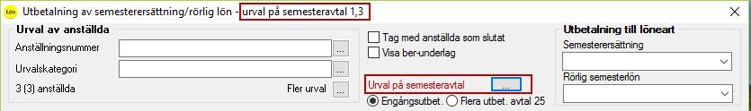 Urval på semesteravtal Om du vill ta ut en semesterskuld för respektive semesteravtal eller göra ett urval på de semesteravtal de anställda är kopplade till trycker du på fördjupningsknappen och gör