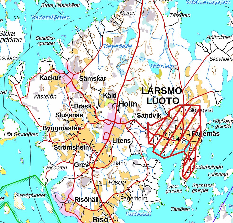 3. Allmän beskrivning av området Planeområdet ligger i Fagernäs by på den s.k. Larsmo huvudön i Larsmo kommun och omfattar ett område på ca 250 hektar.