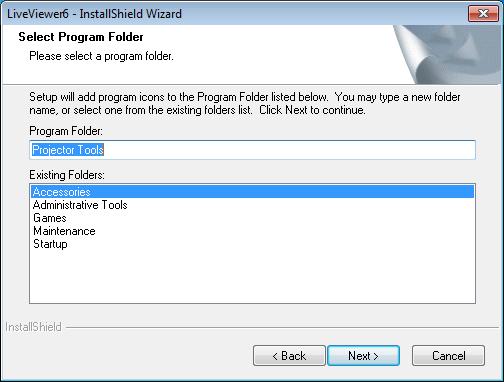 Dialogen Select Program Folder visas. Bekräfta namn på programmappen.
