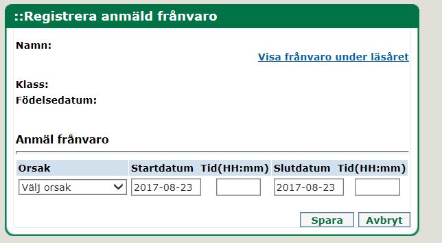 För att anmäla frånvaro för ditt barn klickar du på länken ANMÄL FRÅNVARO.