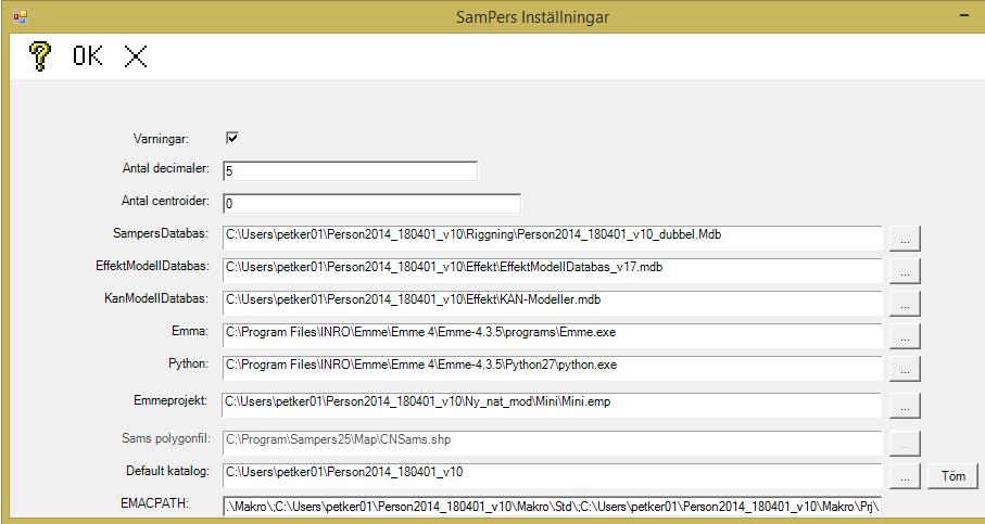 Inställningarna kan göras i formuläret ovan, eller direkt i *.sam-filen.