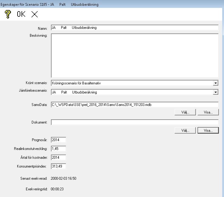 Alla fält utom Beskrivning och Dokument måste vara ifyllda. Krönt scenario -Anger vilket kröningsalternativ som skall gälla för Scenariot.