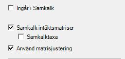 Fratarjustering - Markeras checkboxen Fratarjustering utförs, efter det att arbetsresor beräknats, en matrisbalansering med syftet att totala antalet arbetsresor som slutar i varje prognosområde ska