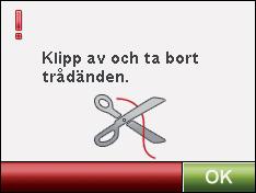 Sätt fast broderbågens sidofäste i broderbågsfästet, framifrån och bakåt, tills den klickar fast. Du kan inte gå vidare till sy broderi utan att sätta fast den valda broderbågen ordentligt.