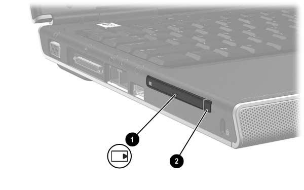 Komponent-ID PC Card-kortplats och knapp Komponent Beskrivning 1 PC Card-kortplats Stöder ett extra Type I eller Type II 32-bitars (CardBus) eller