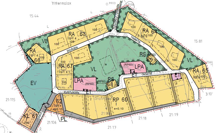 5.8 Detaljplan Den ursprungliga detaljplanen för området godkändes 13.2.2012. Bild 8. Utdrag ur den gällande detaljplanen. 5.