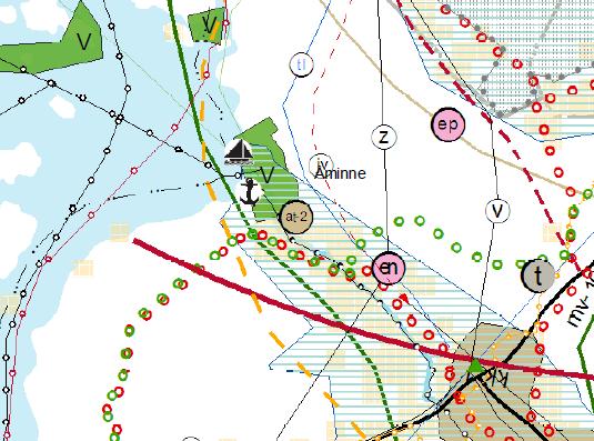 Bild 5. Utdrag ur Österbottens landskapsplan. Röd cirkel anger områdets ungefärliga läge.