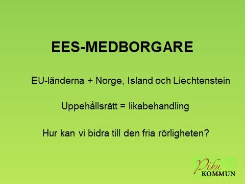 EES-MEDBORGARE En av grundtankarna med Europeiska unionen är att underlätta den fria rörligheten för unionsmedborgare. Hur bidrar vi på bästa sätt till detta?