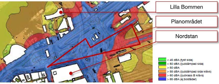 Bild från Göteborgs Stads bullerkartläggning från år 2006.