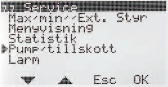 Meny 7 Service Bruksanvisning R I denna meny fi nns följande val. Pilen i vänsterkanten visar vilken meny som är markerad. 7.1 Rotation Inställning av gångriktning medurs eller moturs öppning. 7.2 Manuell test Manuell körning av shuntmotorn 7.