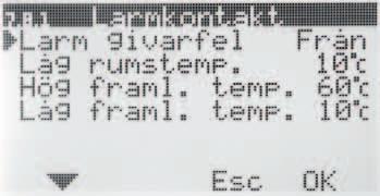 Använd pil upp/ner för att markera den givare du vill visa statistik för och tryck OK för att visa en graf med temperatur.