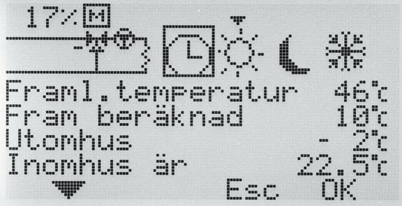 Meny 6 Översikt Visar aktuella temperaturer och funktioner enligt nedan Värdena som visas växlar fram och