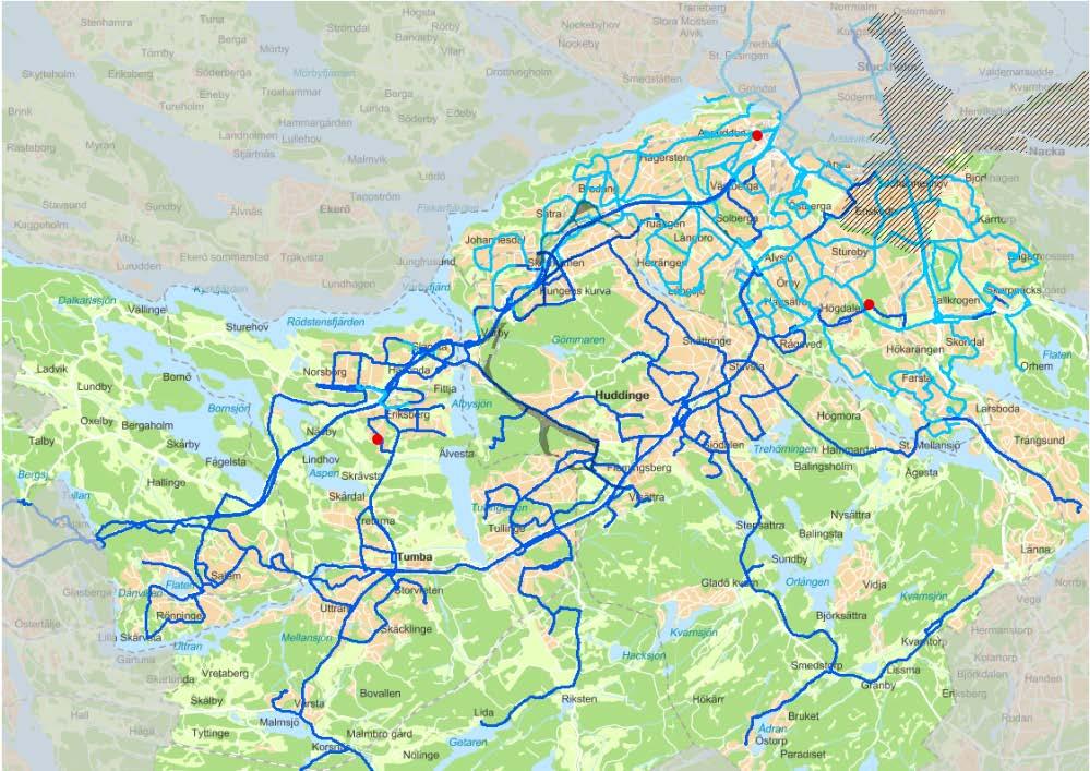 10(21) Huddinge, Botkyrka och Söderort Övergripande karta för trafiken i Huddinge/Botkyrka/Söderort.