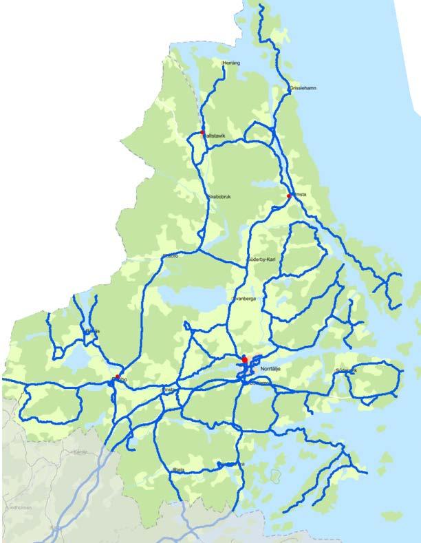 14(21) Norrtälje Övergripande karta över trafiken i Norrtälje Avtalsområdet Norrtälje omfattar busstrafik i Norrtälje kommun.