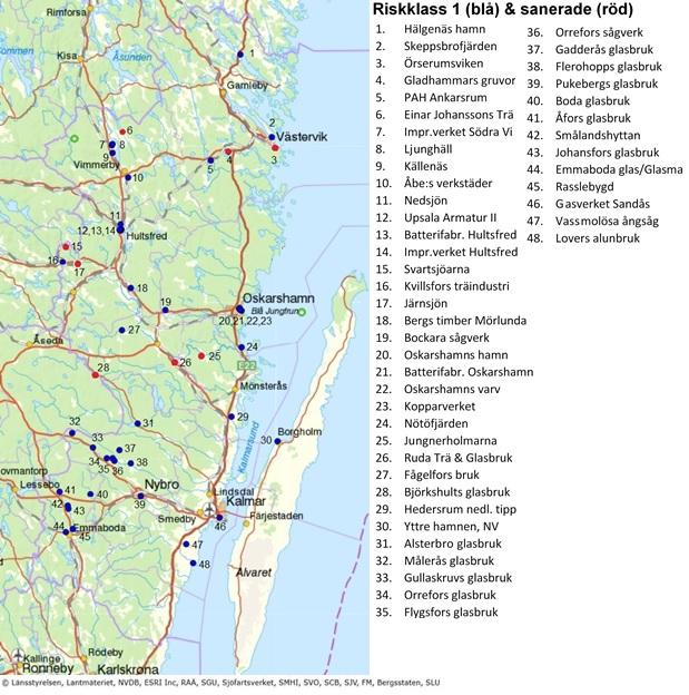 62 Miljöskulden regleras Kalmar län har en lång industriell historia med t.ex. glasbruk, sågverk, träimpregneringsanläggningar, pappersbruk, gruvor, järn- och kopparverk, batterifabriker och hamnar.