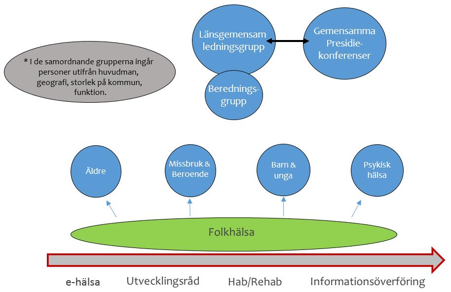 Samverkan med skolchefsnätverket är under uppbyggnad. Kommunrepresentanterna ansvarar för att företräda kommunernas övriga verksamheter i ledningsgruppen.