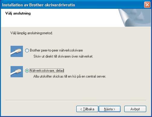 Installera skrivardrivrutinen Windows 6 Välj Nätverksskrivare, delad, och klicka sedan på Nästa. 7 Markera utskriftskön och klicka på OK.