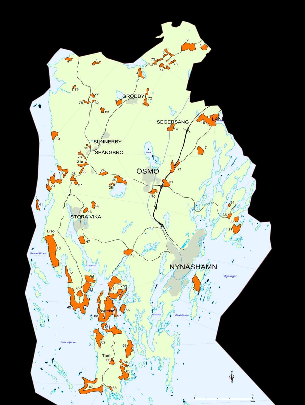 Figur 1. Områden med samlad bebyggelse bedömda i behovsanalysen 2011 inför VA-planen.